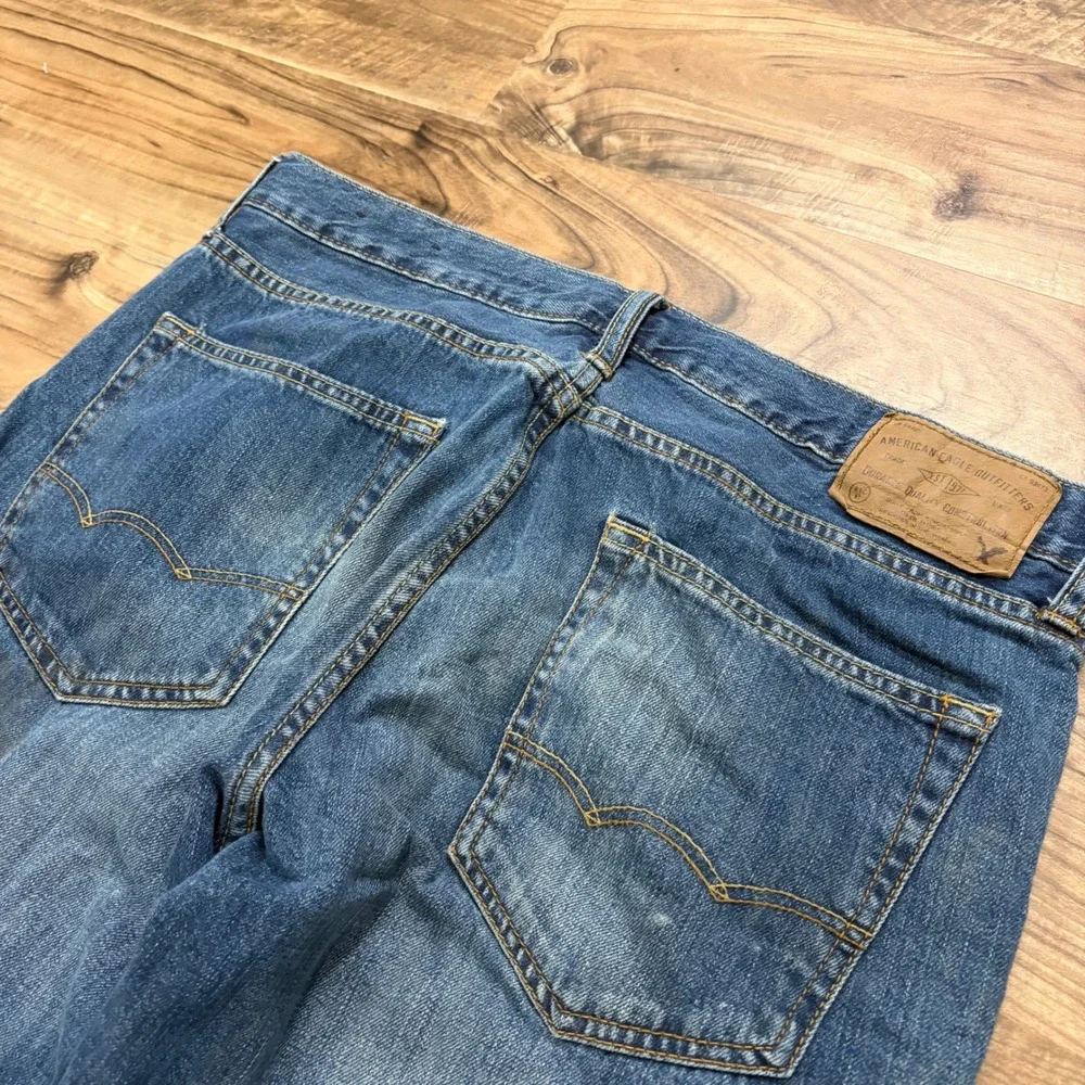 Y2K American Eagle Jeans Mens 34x32 Blue Slim Straight Denim Pants Casual